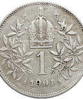 1901 1 Korona Austria Habsburg Franz Joseph I Silver Coin