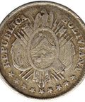 1890 PTS CB 20 Centavos Bolivia Silver Coin