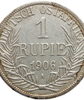 1906 A One Rupie German East Africa Wilhelm II Coin Silver Berlin Mintmark