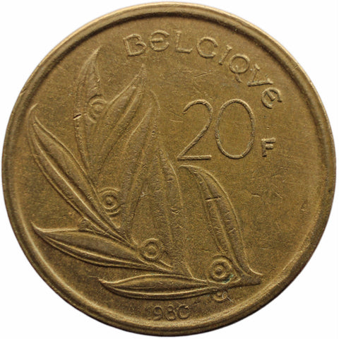 1980 20 Francs Belgium Baudouin I Coin French text BELGIQVE