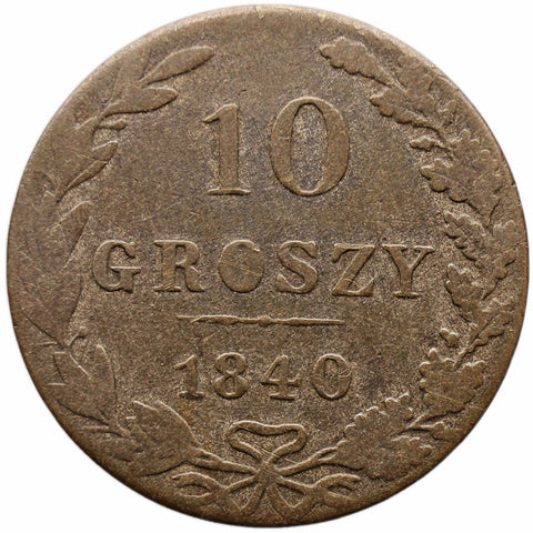 1840 MW 10 Groszy Poland Coin Nikolai I Warszawa Mint