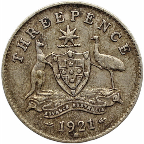 1921 M 3 Pence Australia Coin George V Silver Melbourne Mint