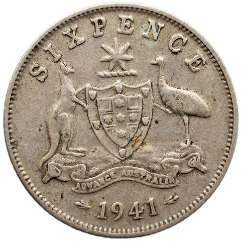 1941 Sixpence Australia Coin George VI Silver