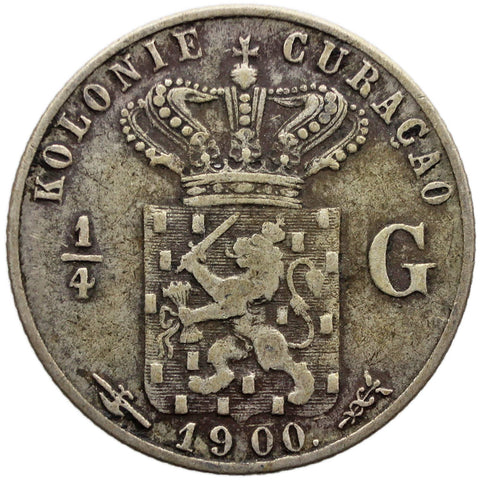 1900 Quarter Gulden Coin Curaçao Netherlands Antilles Wilhelmina Silver