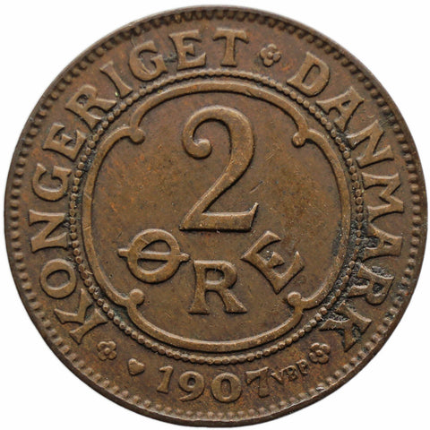 1907 2 Øre Denmark Coin Frederik VIII