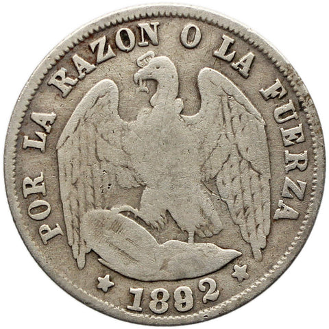 1892 Half Decimo Chile Coin Silver Overdate 9