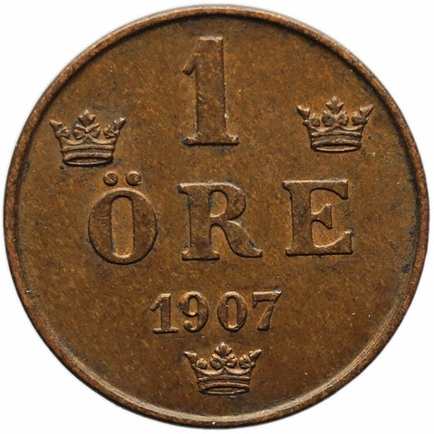 1907 1 Ore Sweden Coin Oscar II