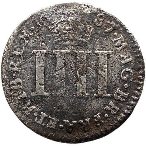 1687/6 4 Pence Maundy James II UK Coin Silver Overdate