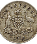 1914 3 Pence Australia Coin George V Silver London Mint