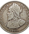 1904 25 Centesimos Panama Coin Silver Vasco Nunez de Balboa