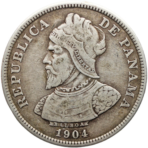 1904 25 Centesimos Panama Coin Silver Vasco Nunez de Balboa