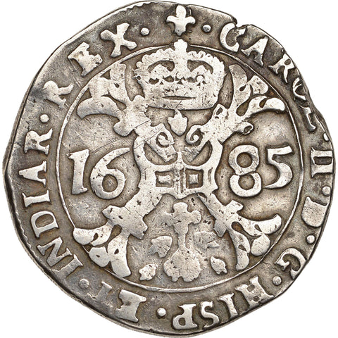 1685 Patagon Spanish Netherlands Coin Silver Charles II Brussels Mint