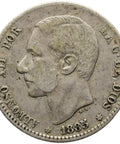 1885 One Peseta Spain Coin Alfonso XII Silver