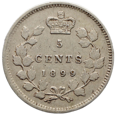 1899 5 Cents Canada Coin Victoria Silver