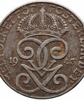 1943 2 Öre Sweden Coin Gustaf V Iron