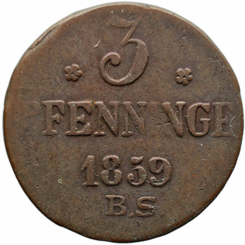 1859 3 Pfennige City of Rostock German Coin