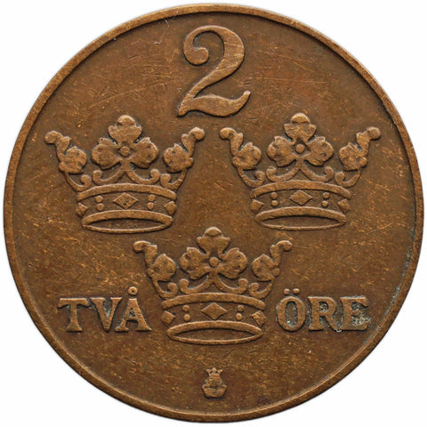 1916 2 Öre Sweden Coin Gustaf V short 6