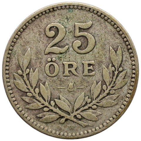 1916 W 25 Öre Sweden Coin Gustaf V Silver