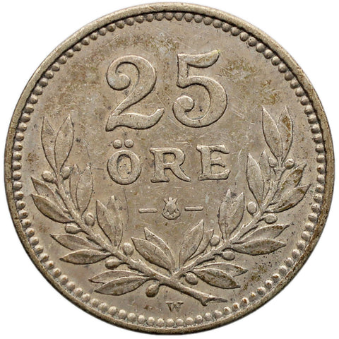 1914 W 25 Öre Sweden Coin Gustaf V Silver