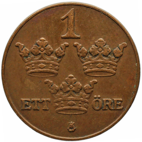 1929 One Öre Sweden Coin Gustaf V