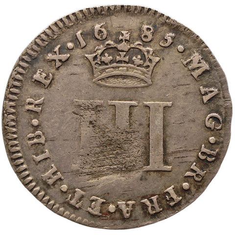 1685 Three Pence James II Maundy Coin UK Silver