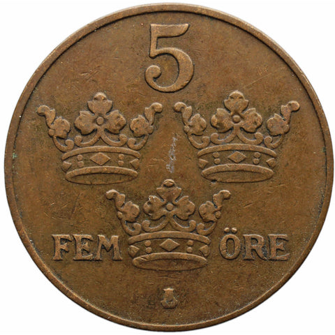 1921 5 Öre Sweden Coin Gustaf V