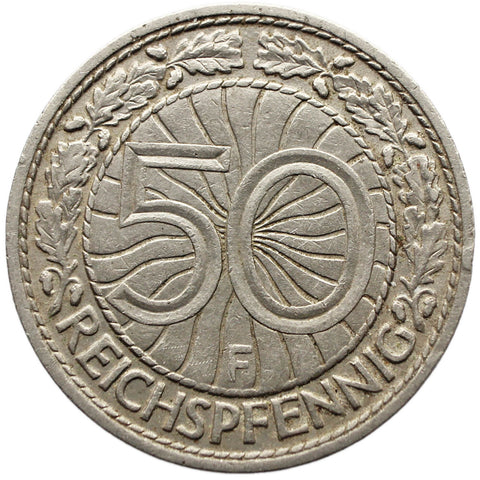 1928 F 50 Reichspfennig Germany Coin