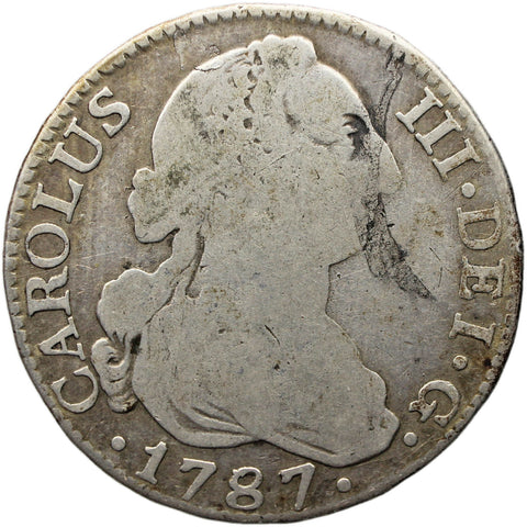 1787 MDV 2 Reales Spain Coin Charles IV Silver Madrid Mint