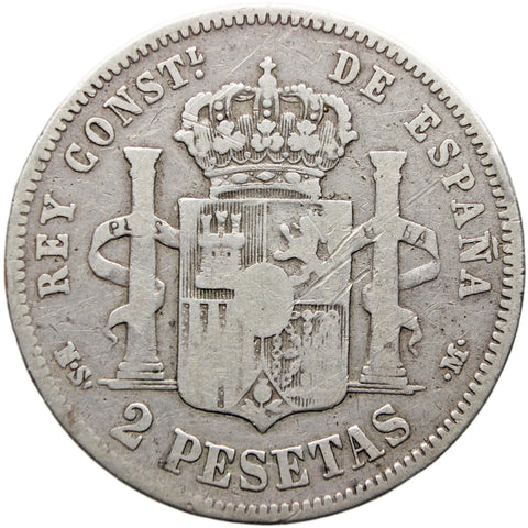 1882 2 Pesetas Spain Coin Alfonso XII Silver