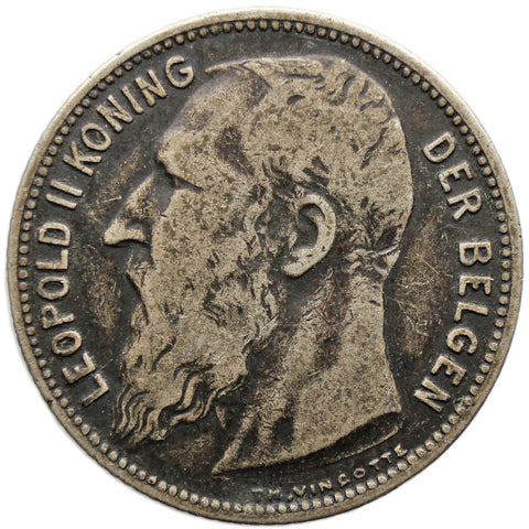 1904 One Franc Belgium Coin Leopold II Silver Dutch text