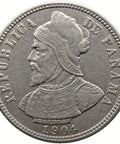 1904 10 Centesimos Panama Coin Silver Vasco Nunez de Balboa