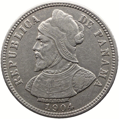 1904 10 Centesimos Panama Coin Silver Vasco Nunez de Balboa