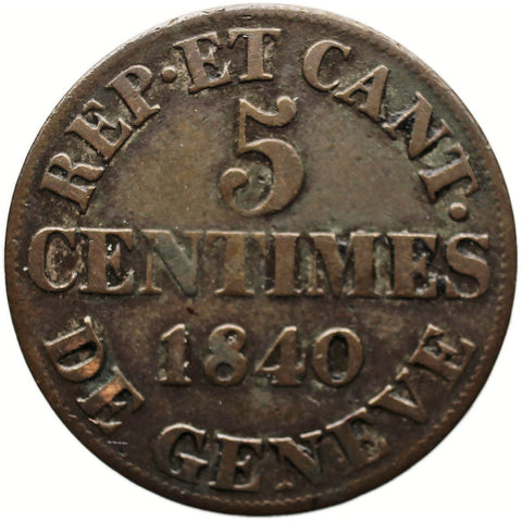 1840 5 Centimes Switzerland Canton Geneva Coin