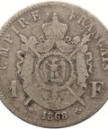 1868 1 Franc France Coin Napoleon III Silver Strasbourg Mint