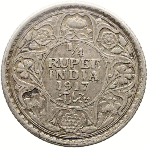 1917 Quarter Rupee British India Coin George V Silver Calcutta Mint