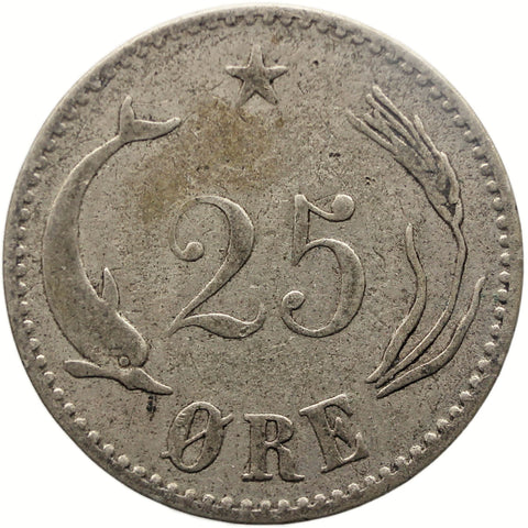 1874 CS 25 Ore Denmark Coin Christian IX Silver