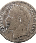 1868 1 Franc France Coin Napoleon III Silver Strasbourg Mint