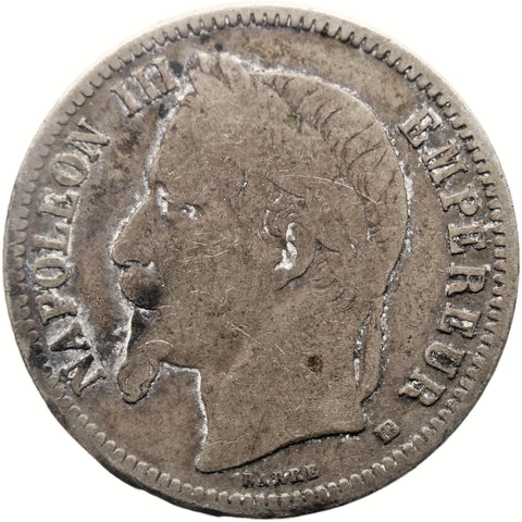 1868 1 Franc France Coin Napoleon III Silver Strasbourg Mint