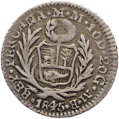 1845 Half Real Peru Coin Silver Lima Mint