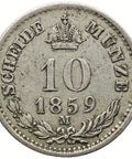 1859 M 10 Kreuzer Austria Coin Franz Joseph I Silver