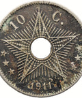 1911 10 Centimes Belgian Congo Coin Albert I