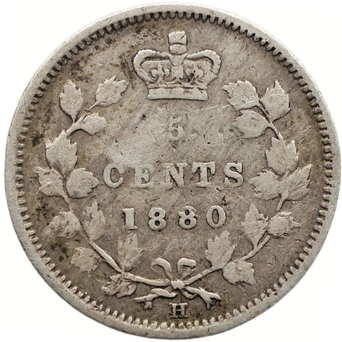 1880 H 5 Cents Canada Coin Victoria Silver