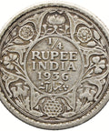 1936 Quarter Rupee British India Coin George V Silver Calcutta Mint