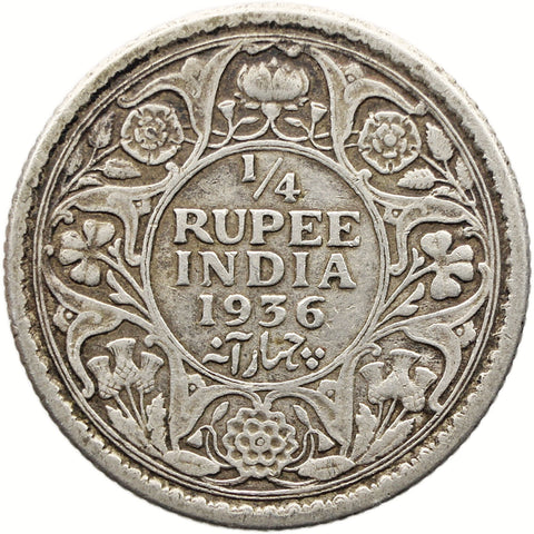 1936 Quarter Rupee British India Coin George V Silver Calcutta Mint