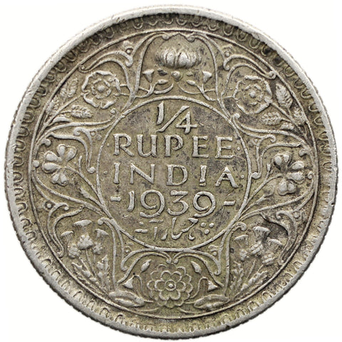 1939 Quarter Rupee British India Coin George V Silver Calcutta Mint