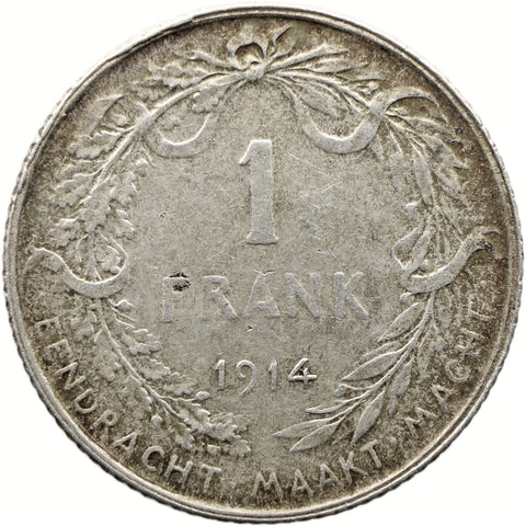 1914 1 Franc Belgium Coin Albert I Silver Dutch text