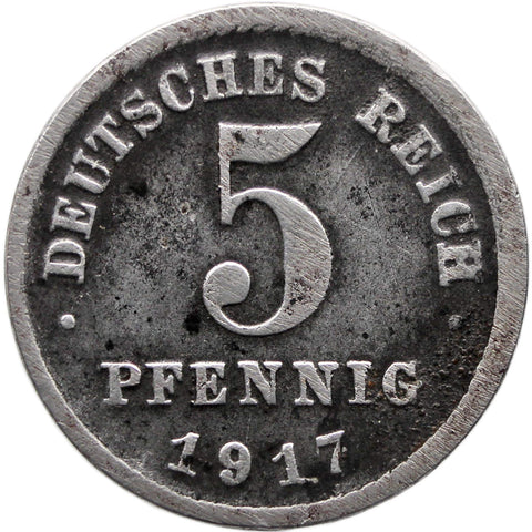 1917 5 Pfennig Germany Coin Wilhelm II