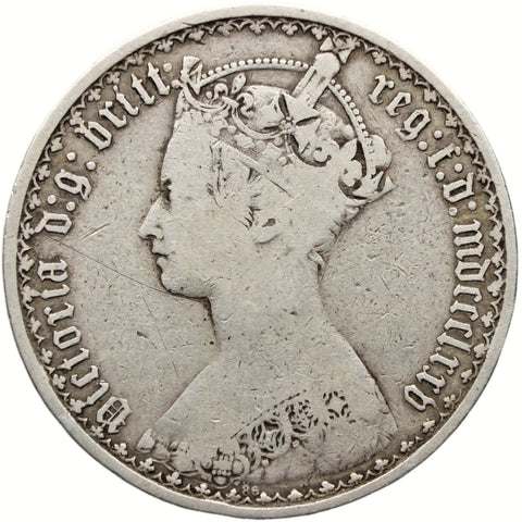 1875 Florin Gothic Queen Victoria Coin Great Britain Two Shillings Silver Die Number 86