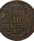 1870 KB 10 Krajczar Hungary Coin Franz Joseph I Kremnitz Mint