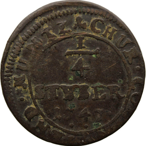 1747 1/4 Stüber Cologne Germany Coin Clemens August Error struck with V in STUBER